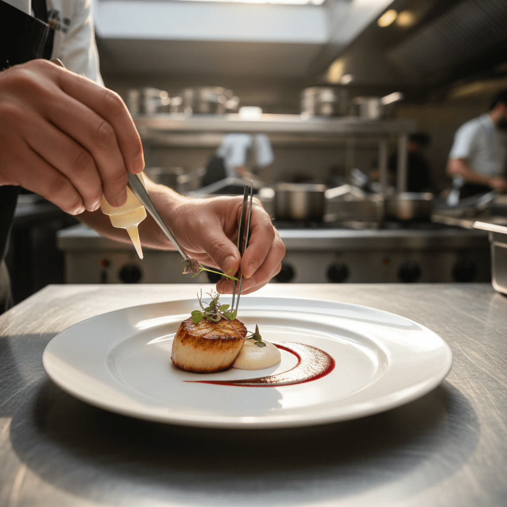 Chef plating appetizers for a catered event